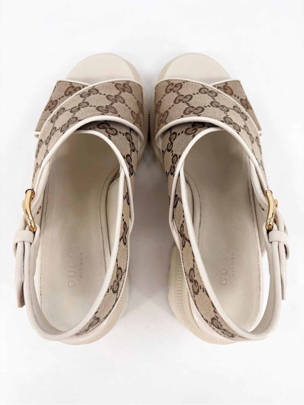 GUCCI GG Supreme Lug Sole Platform Crossover Sandals Cream 38 - Picture 9 of 16